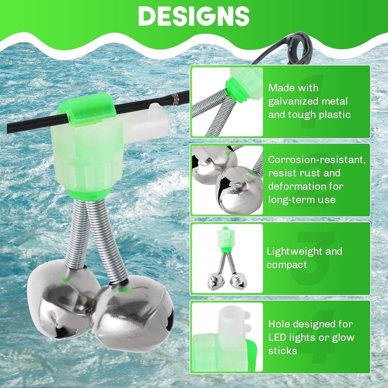 weyleity Fishing Bells 40Pack | Fish Bite Bait Alarm Bell for Rods, Fishing Rod Bells Fishing Alarm Bells with Dual Alert Bells Clip for Night Fishing Ice Fishing - Image 3
